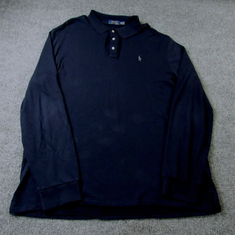 Polo Ralph Lauren Polo Shirt Mens XXL Long Sleeve‎ Navy Blue Soft Fleece Knit